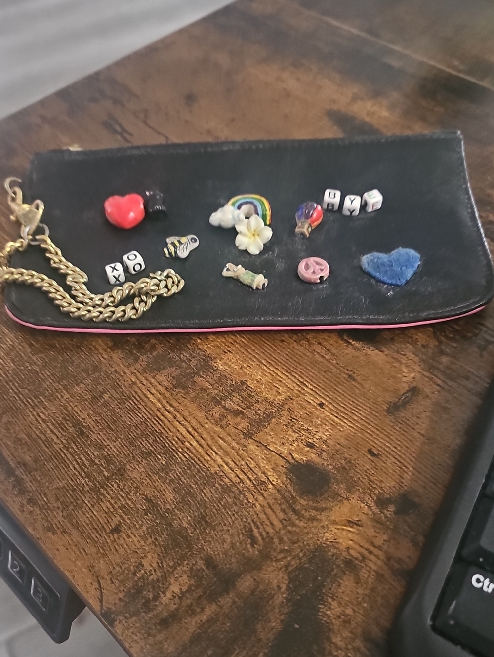 Venessa Arizaga Blue Tie-Dye Cosmetic Pouch with Gold Logo Charm